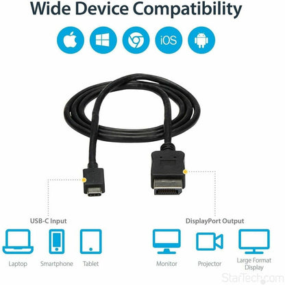 StarTech.com 3ft USB-C to DisplayPort 1.2 Cable - 4K 60Hz UHD Video Adapter for Thunderbolt 3 & USB Type-C Devices
