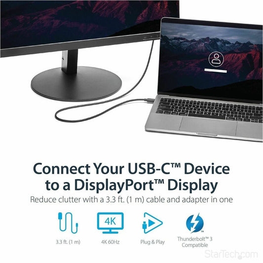 StarTech.com 3ft USB-C to DisplayPort 1.2 Cable - 4K 60Hz UHD Video Adapter for Thunderbolt 3 & USB Type-C Devices