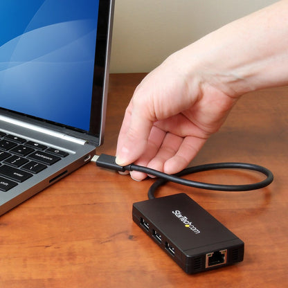 StarTech.com HB30C3A1GE 3-Port USB 3.0 Hub with Gigabit Ethernet for USB-C Laptops