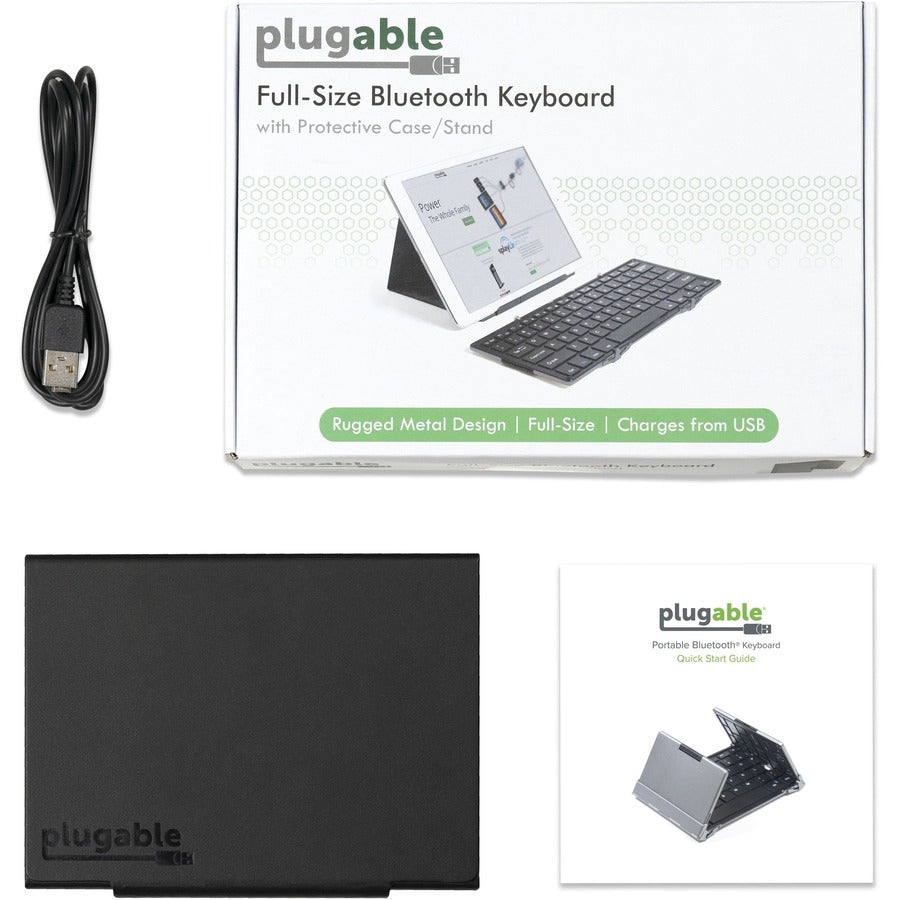 Plugable BT-KEY3XL Folding Bluetooth Keyboard with Case and Stand for Tablets and Smartphones