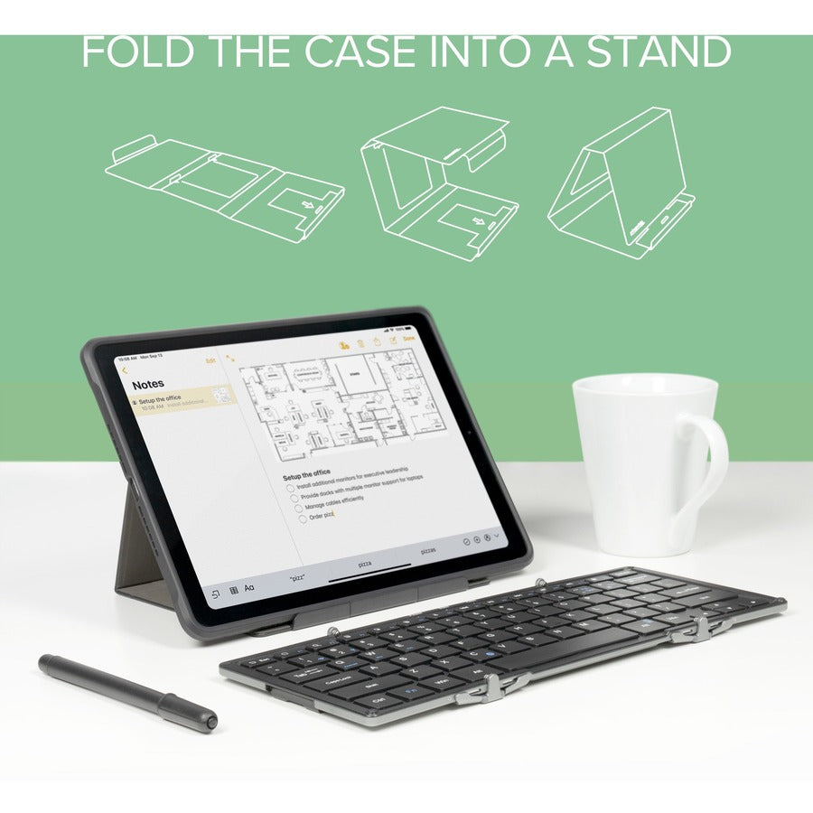 Plugable BT-KEY3XL Folding Bluetooth Keyboard with Case and Stand for Tablets and Smartphones