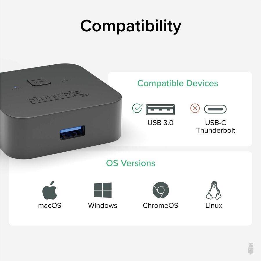 Plugable USB 3.0 Sharing Switch (USB3-SWITCH2) for Dual-Computer Device Control