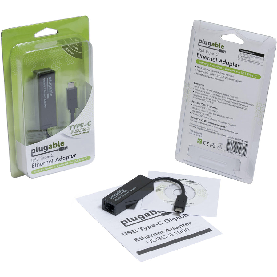 Plugable USB C Ethernet Adapter with Gigabit Network Speeds - Model USBC-E1000
