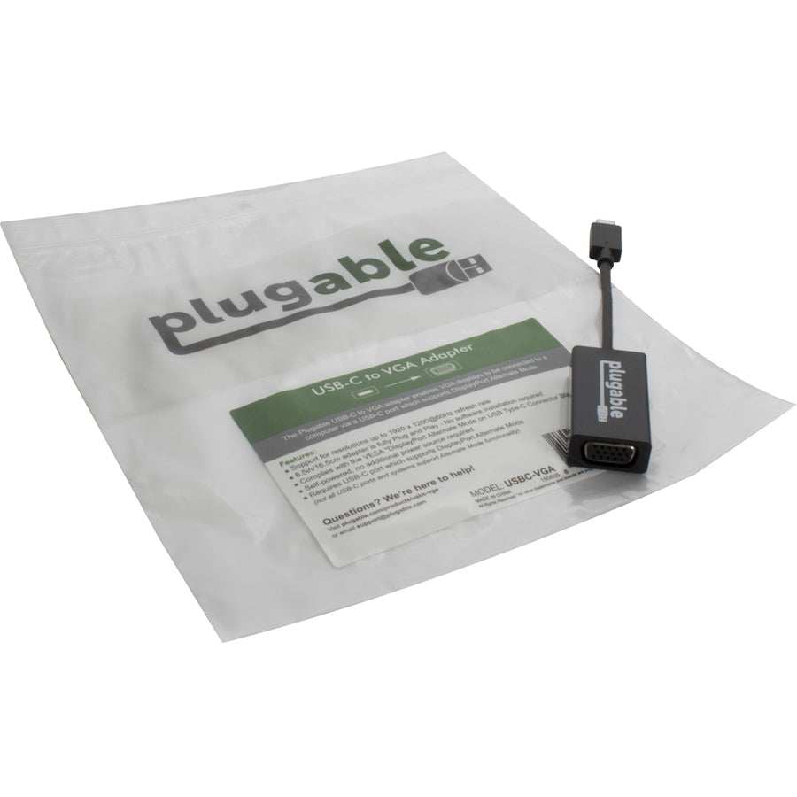 Plugable USB-C to VGA Adapter USBC-VGA for Windows, Mac, Linux – Supports Up to 1920x1200 Resolution