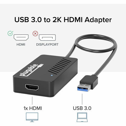 Plugable USB 3.0 to HDMI Video Graphics Adapter with Audio – Supports Dual Monitors up to 2560x1440