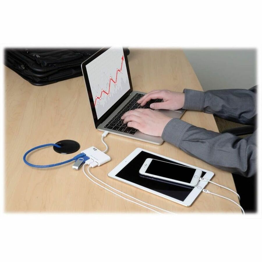 Eaton Tripp Lite Series 3-Port USB 3.1 Gen 1 Hub with Ethernet - USB-C to 3 USB-A and Gigabit Ethernet
