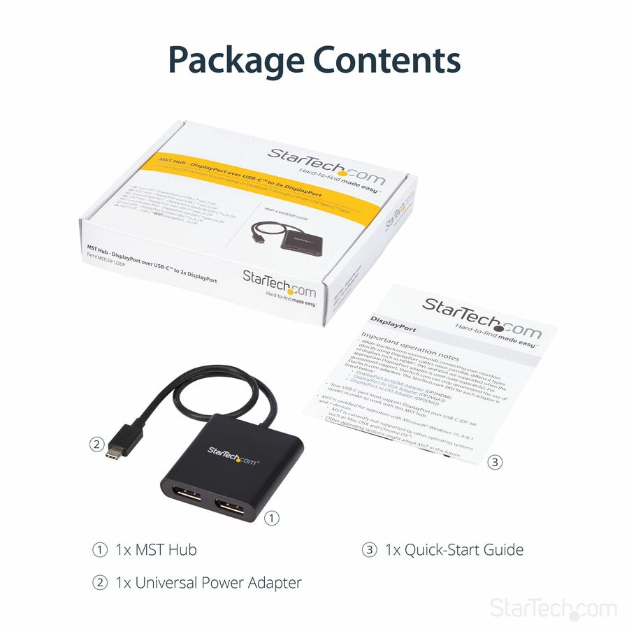 StarTech.com USB-C to Dual DisplayPort MST Hub Part MSTCDP122DP for Windows - 2-Port 4K UHD Multi-Monitor Splitter