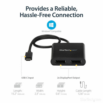 StarTech.com USB-C to Dual DisplayPort MST Hub Part MSTCDP122DP for Windows - 2-Port 4K UHD Multi-Monitor Splitter