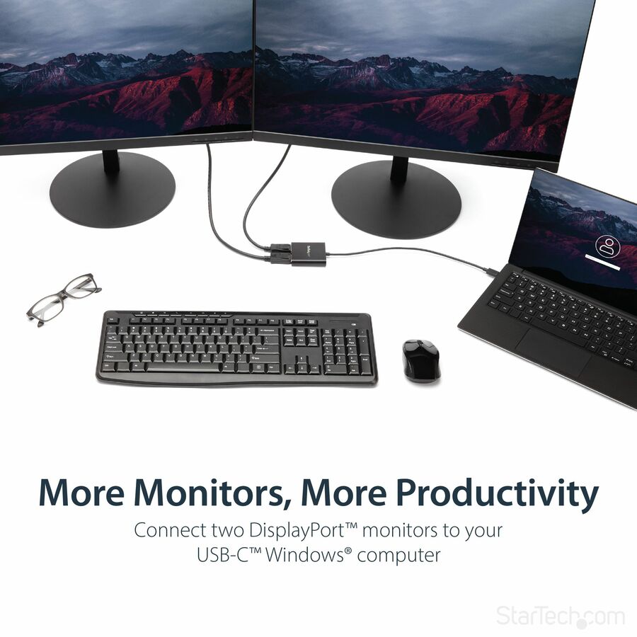StarTech.com USB-C to Dual DisplayPort MST Hub Part MSTCDP122DP for Windows - 2-Port 4K UHD Multi-Monitor Splitter