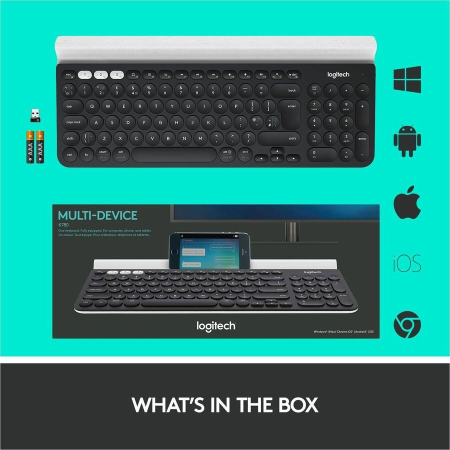 Logitech K780 Multi-Device Wireless Keyboard – Bluetooth & USB, White