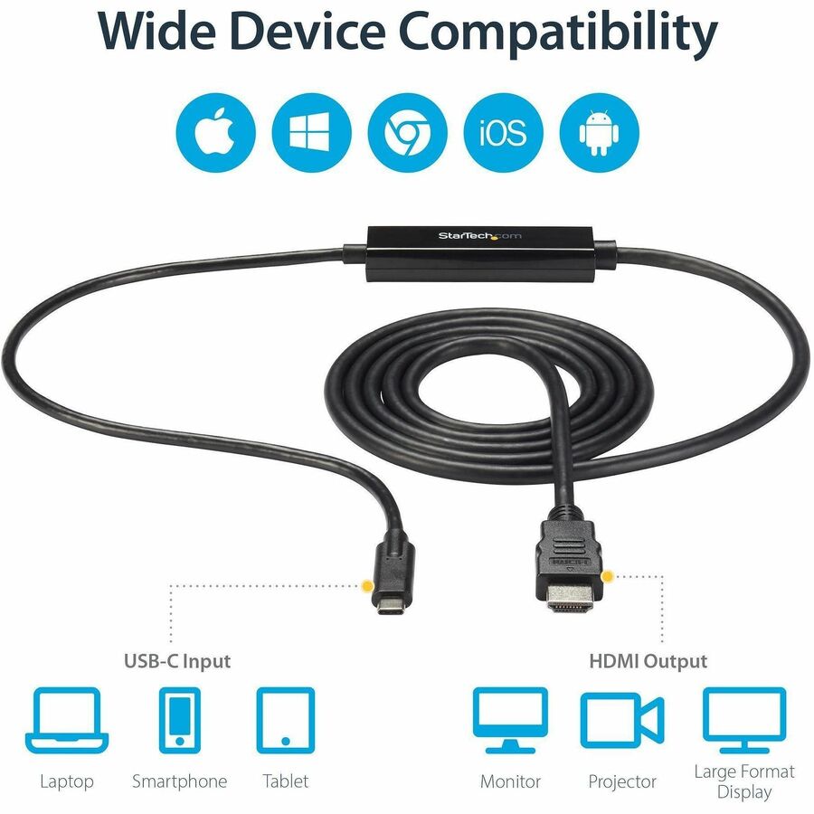 StarTech.com USB-C to HDMI Adapter Cable - 6 ft / 2m - 4K Ultra HD at 30Hz - Compatible with Thunderbolt 3 Devices