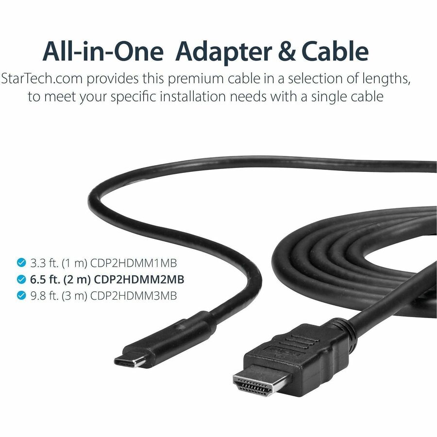 StarTech.com USB-C to HDMI Adapter Cable - 6 ft / 2m - 4K Ultra HD at 30Hz - Compatible with Thunderbolt 3 Devices