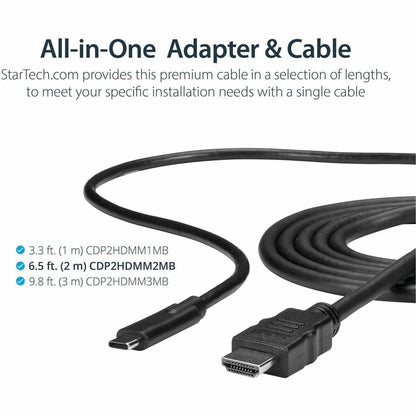 StarTech.com USB-C to HDMI Adapter Cable - 6 ft / 2m - 4K Ultra HD at 30Hz - Compatible with Thunderbolt 3 Devices