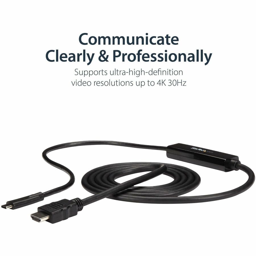 StarTech.com USB-C to HDMI Adapter Cable - 6 ft / 2m - 4K Ultra HD at 30Hz - Compatible with Thunderbolt 3 Devices