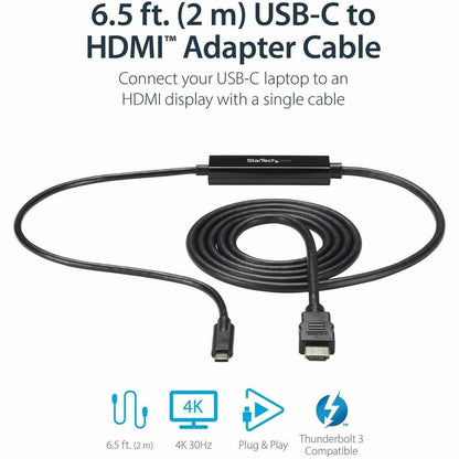 StarTech.com USB-C to HDMI Adapter Cable - 6 ft / 2m - 4K Ultra HD at 30Hz - Compatible with Thunderbolt 3 Devices