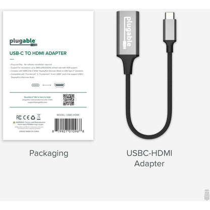Plugable USB-C to HDMI Adapter (USBC-HDMI) for 4K Displays - Thunderbolt 3 and USB4 Compatibility