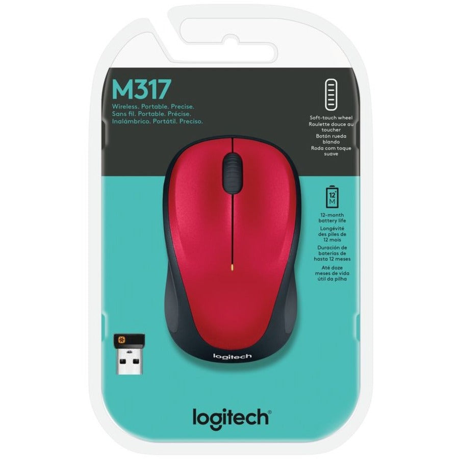 Logitech M317 Wireless Mouse with 2.4 GHz Connectivity and 1000 DPI Optical Tracking - Red