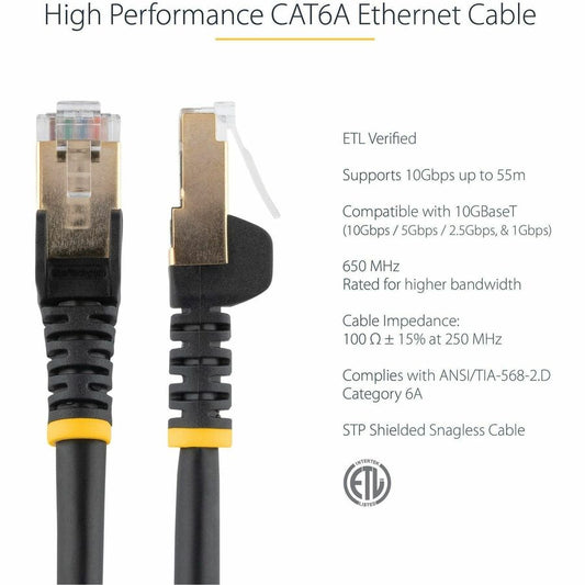 StarTech.com 9ft CAT6a Ethernet Patch Cable - Shielded Snagless 10GbE Black for Reliable Network Connections