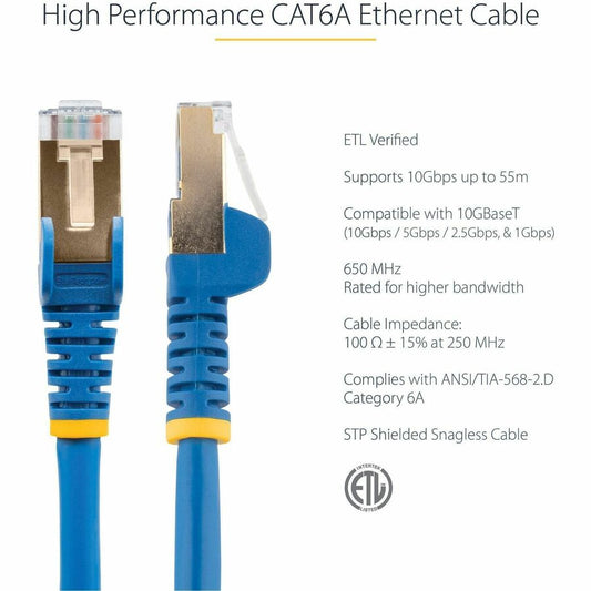 StarTech.com 6ft Cat6a Ethernet Patch Cable - Shielded 10GbE Snagless Blue with PoE Support