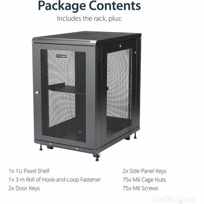 StarTech.com 18U Server Rack Cabinet with Adjustable Depth, Casters, and Locking Doors
