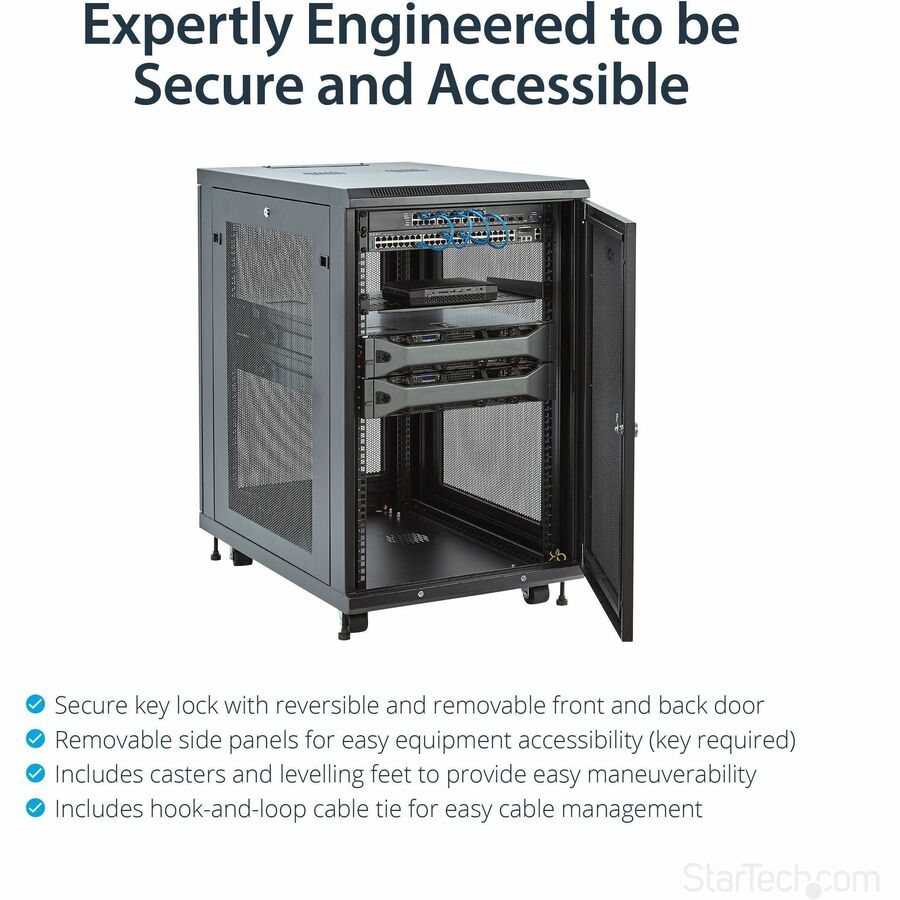 StarTech.com 18U Server Rack Cabinet with Adjustable Depth, Casters, and Locking Doors