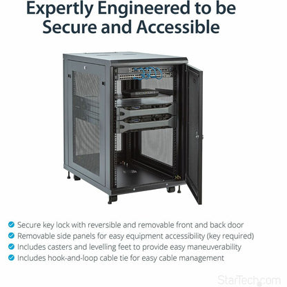 StarTech.com 18U Server Rack Cabinet with Adjustable Depth, Casters, and Locking Doors