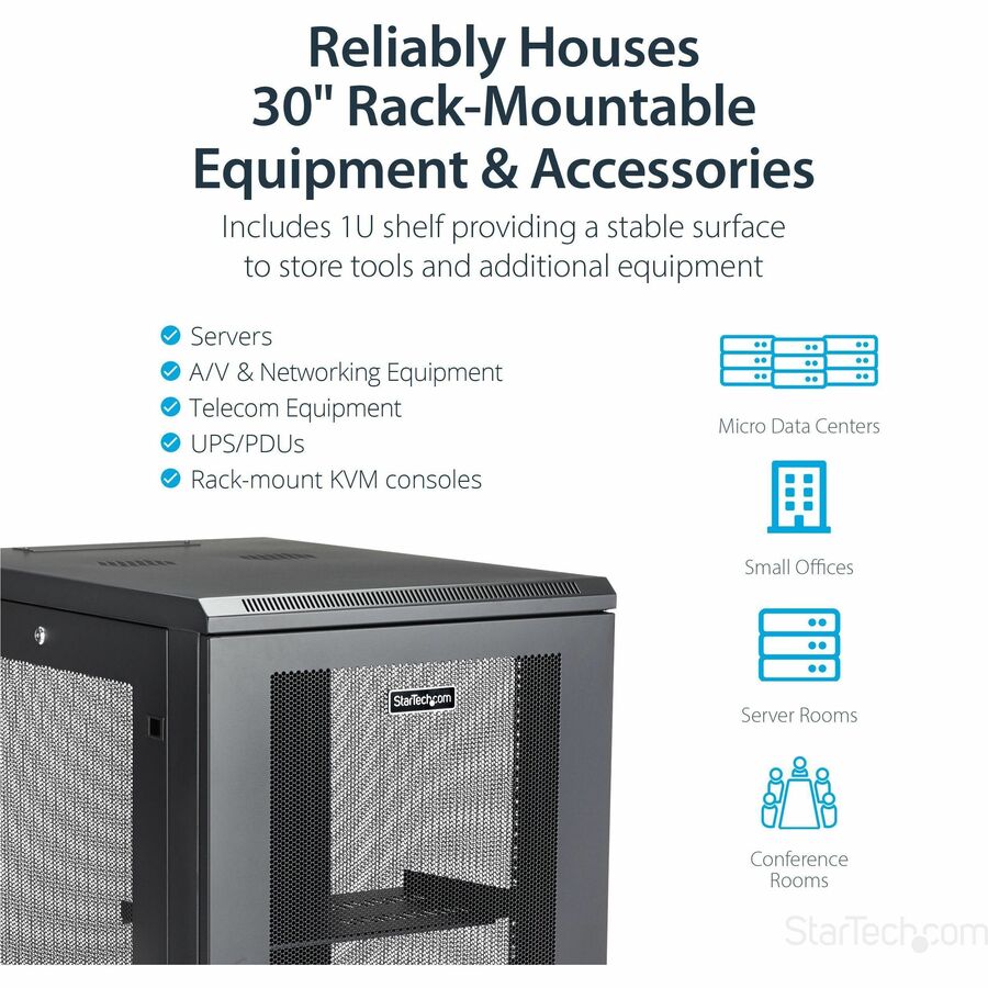 StarTech.com 18U Server Rack Cabinet with Adjustable Depth, Casters, and Locking Doors