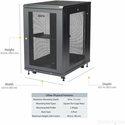 StarTech.com 18U Server Rack Cabinet with Adjustable Depth, Casters, and Locking Doors
