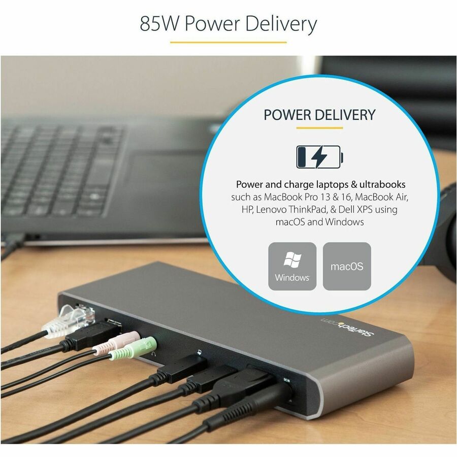 StarTech.com Thunderbolt 3 Dock - Dual 4K Monitor Laptop Docking Station with Power Delivery and USB 3.0 Ports