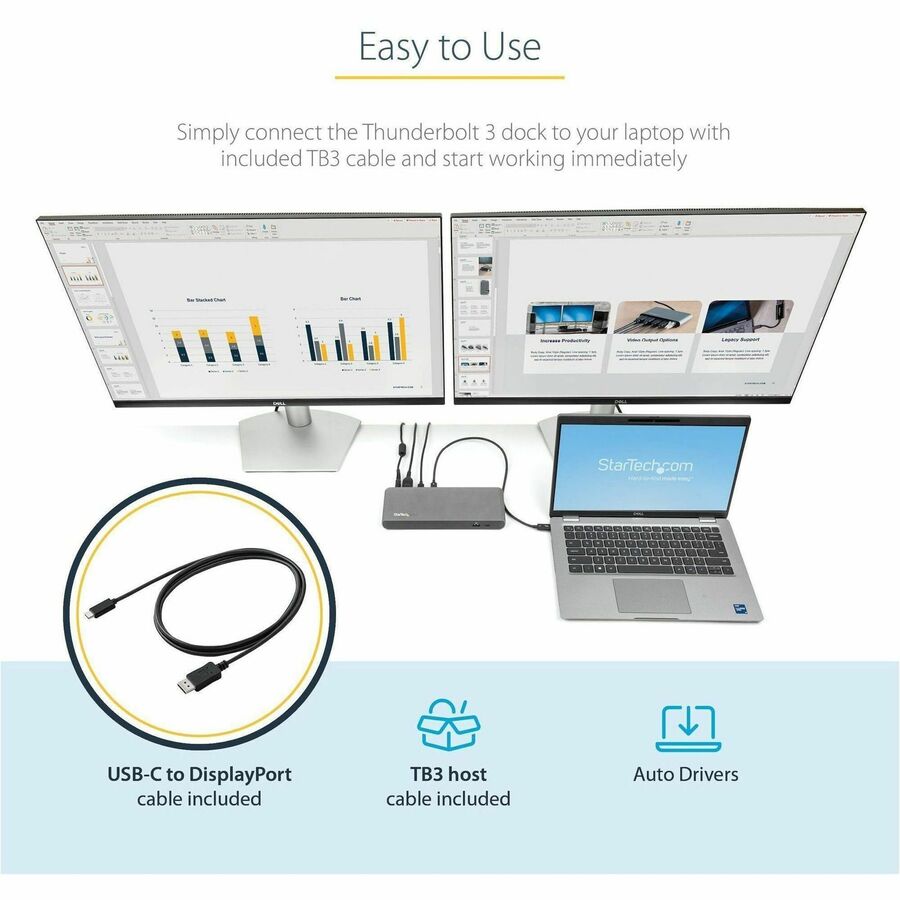 StarTech.com Thunderbolt 3 Dock - Dual 4K Monitor Laptop Docking Station with Power Delivery and USB 3.0 Ports