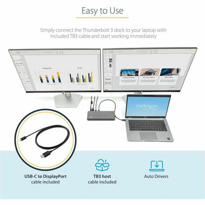 StarTech.com Thunderbolt 3 Dock - Dual 4K Monitor Laptop Docking Station with Power Delivery and USB 3.0 Ports