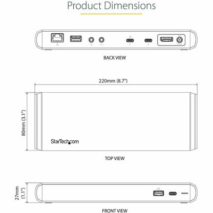 StarTech.com Thunderbolt 3 Dock - Dual 4K Monitor Laptop Docking Station with Power Delivery and USB 3.0 Ports