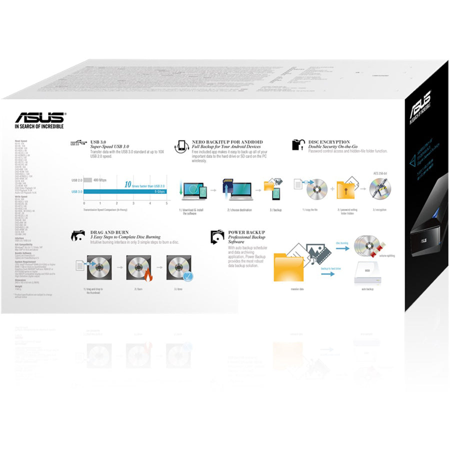 ASUS Turbo Drive BW-16D1X-U External Blu-ray Writer with 16X Speed and USB 3.0