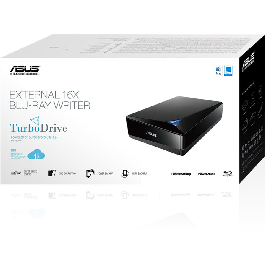 ASUS Turbo Drive BW-16D1X-U External Blu-ray Writer with 16X Speed and USB 3.0