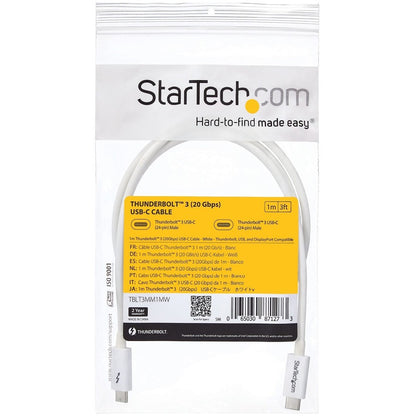 StarTech.com 3.3ft Thunderbolt 3 Cable with 20Gbps Data Transfer and 100W Power Delivery