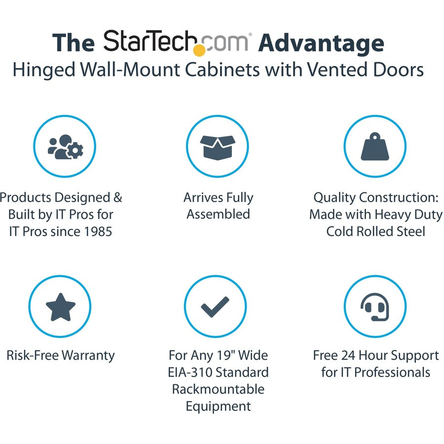 StarTech.com RK12WALHM 12U Wall-Mount Server Rack Cabinet with Hinged Door and Adjustable Depth