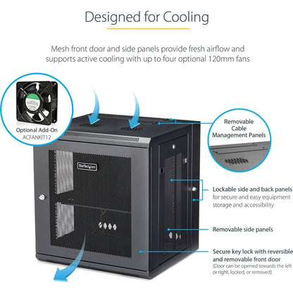 StarTech.com RK12WALHM 12U Wall-Mount Server Rack Cabinet with Hinged Door and Adjustable Depth