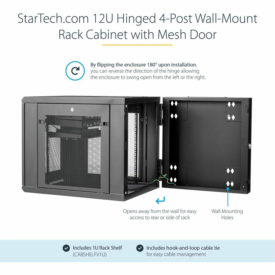 StarTech.com 12U Wall-Mount Server Rack Cabinet - Hinged, Lockable, 24-inch Depth