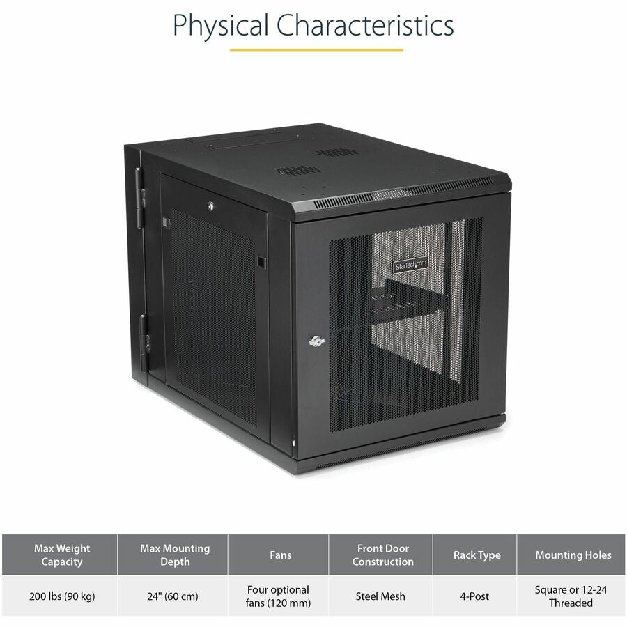 StarTech.com 12U Wall-Mount Server Rack Cabinet - Hinged, Lockable, 24-inch Depth