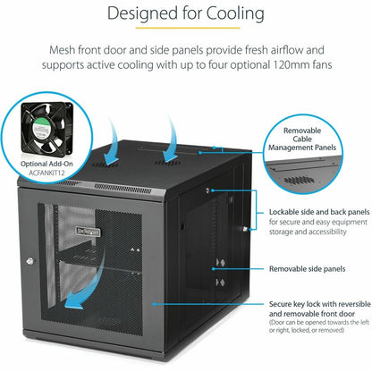 StarTech.com 12U Wall-Mount Server Rack Cabinet - Hinged, Lockable, 24-inch Depth
