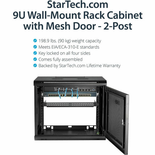 StarTech.com 9U Wall-Mount Server Rack Cabinet - 15 in. Deep, Black