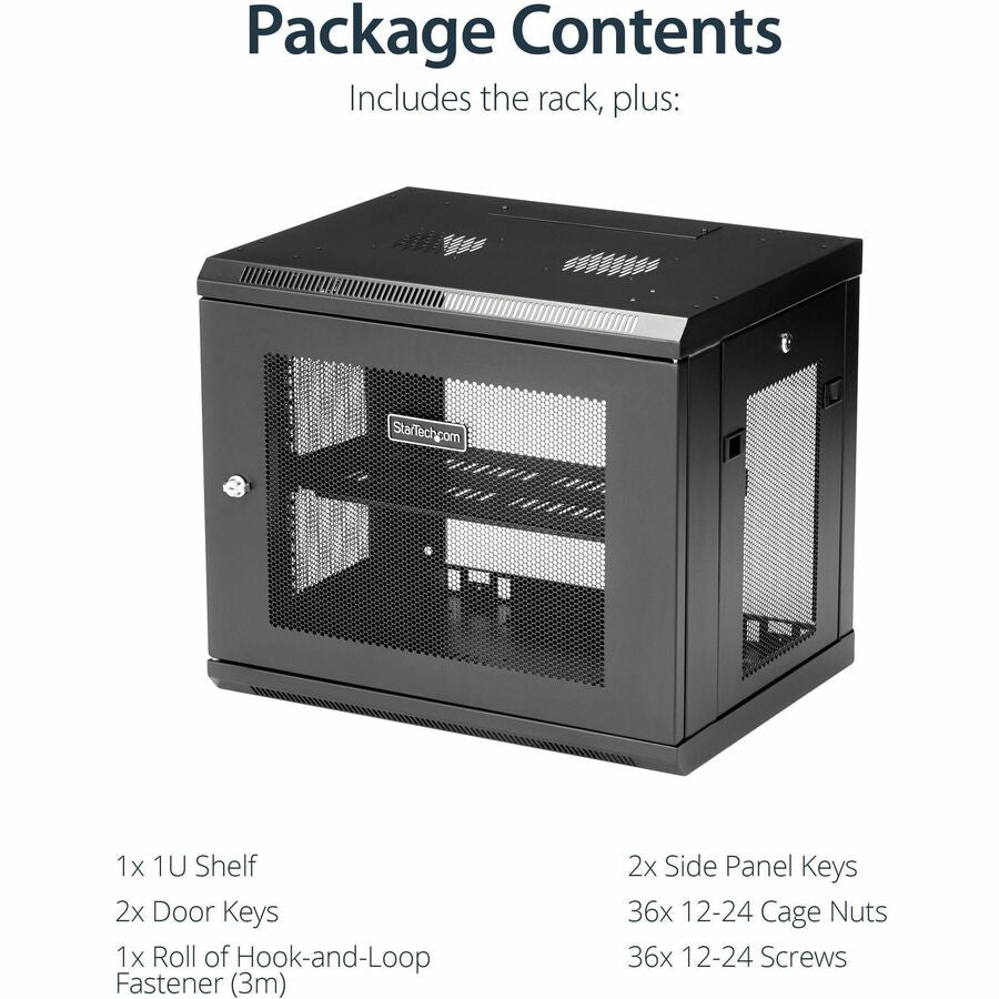 StarTech.com 9U Wall-Mount Server Rack Cabinet - 15 in. Deep, Black