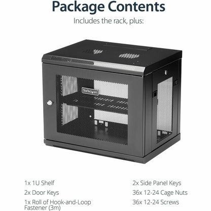 StarTech.com 9U Wall-Mount Server Rack Cabinet - 15 in. Deep, Black