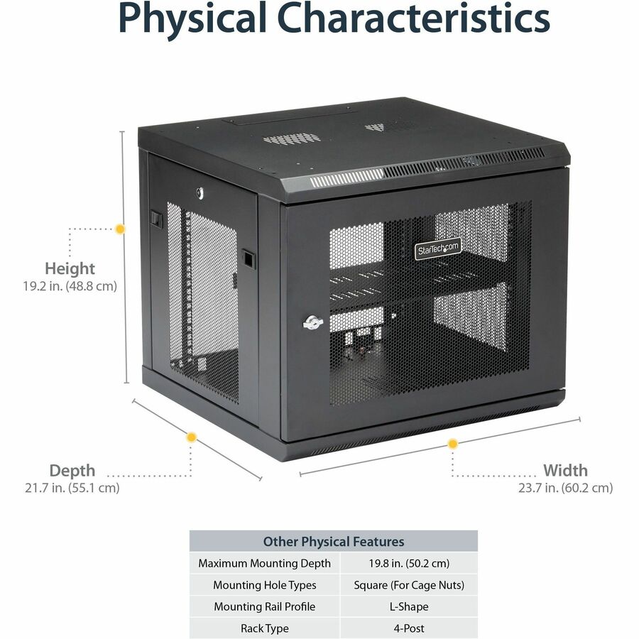 StarTech.com RK920WALM 9U Wall-Mount Server Rack Cabinet - Adjustable Depth Up to 19 Inches