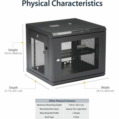 StarTech.com RK920WALM 9U Wall-Mount Server Rack Cabinet - Adjustable Depth Up to 19 Inches