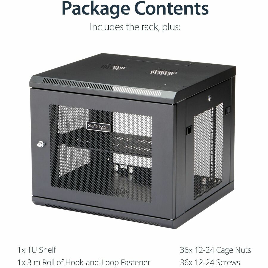 StarTech.com RK920WALM 9U Wall-Mount Server Rack Cabinet - Adjustable Depth Up to 19 Inches