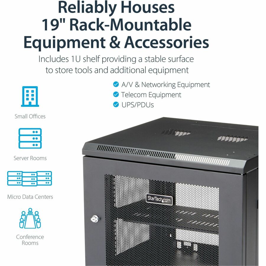 StarTech.com RK920WALM 9U Wall-Mount Server Rack Cabinet - Adjustable Depth Up to 19 Inches