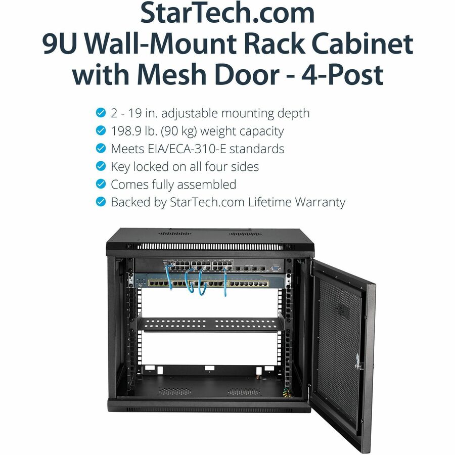 StarTech.com RK920WALM 9U Wall-Mount Server Rack Cabinet - Adjustable Depth Up to 19 Inches