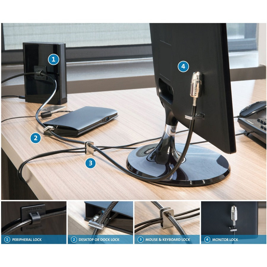 Kensington K64424WW Desktop & Peripherals Locking Kit 2.0 with 8 ft Carbon Steel Cable