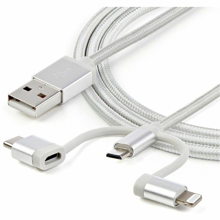 StarTech.com 1m USB Multi Charger Cable - Braided Nylon, MFi Certified, USB 2.0, 3-in-1 Micro USB, USB-C, Lightning